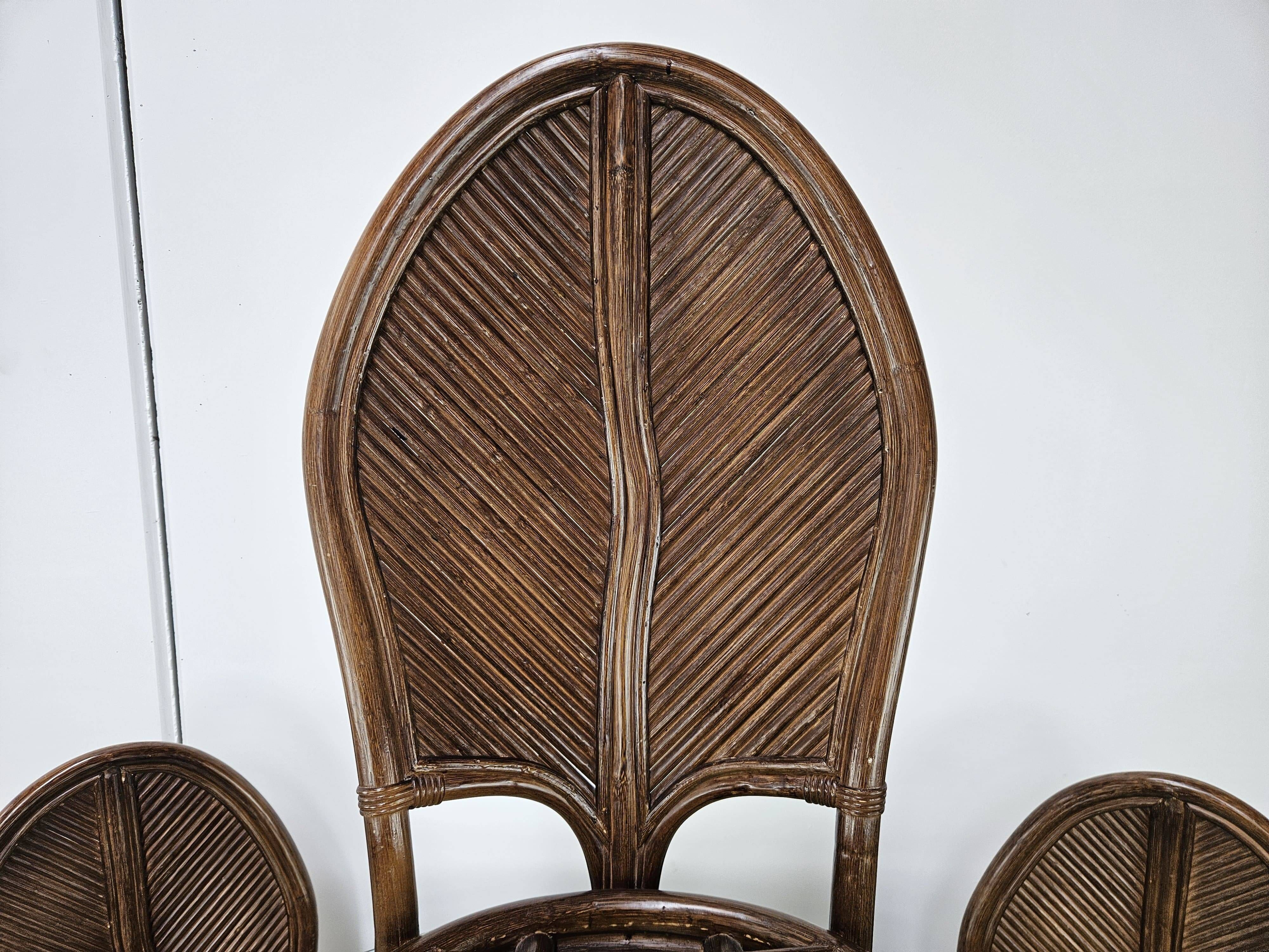 Ensemble table et quatre chaises en osier et bambou par Vivai Del Sud, 1970