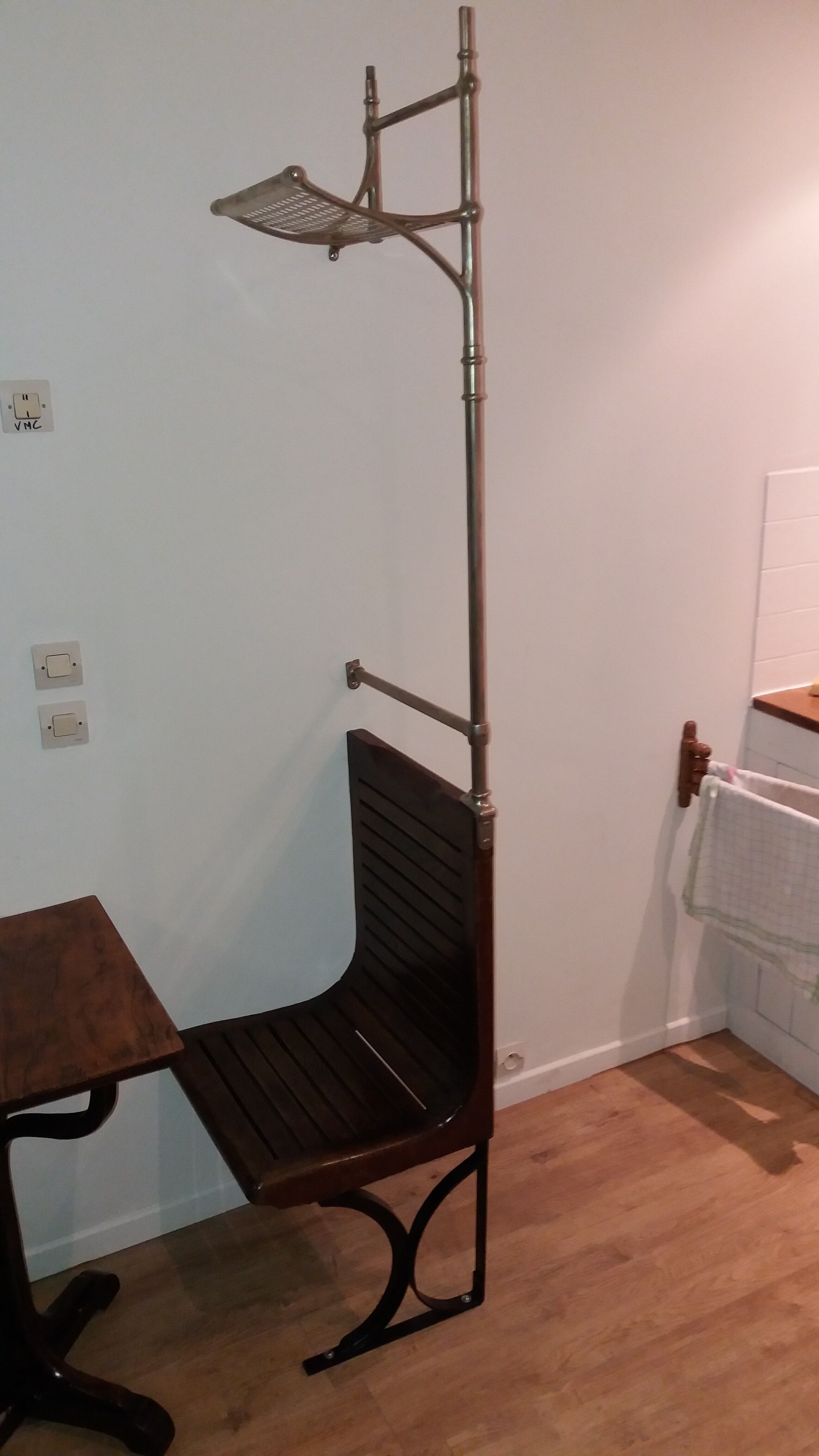 Lot of two wooden subway chairs with table