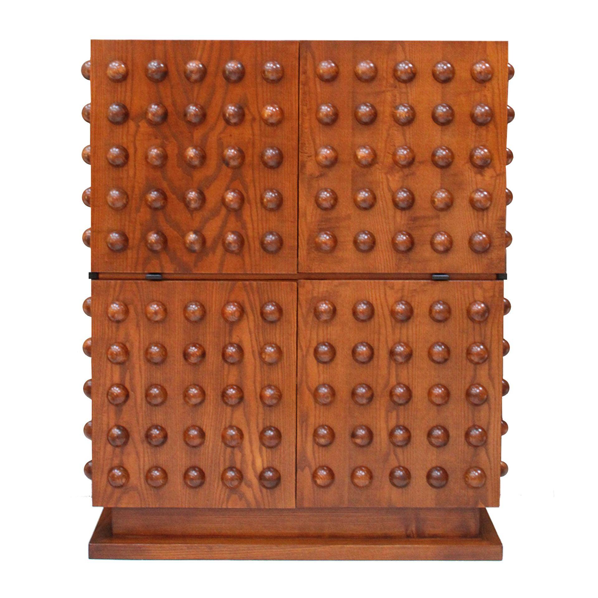 Brutalist Style Italian Dry Bar made of Oak Wood, Hand-carved Drinks Cabinet