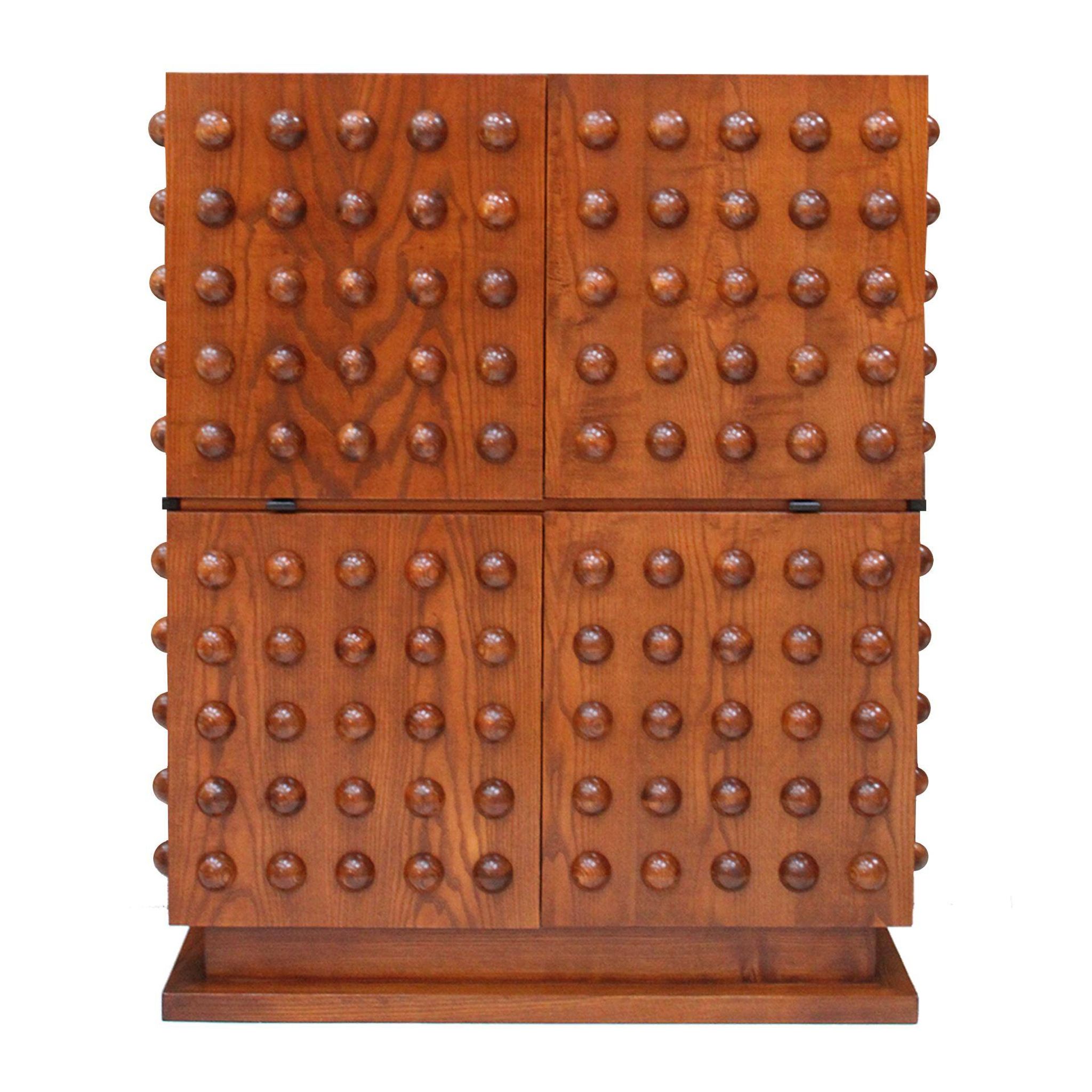 Brutalist Style Italian Dry Bar made of Oak Wood, Hand-carved Drinks Cabinet