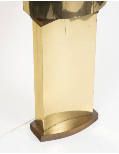 1970s brass and wood table lamp