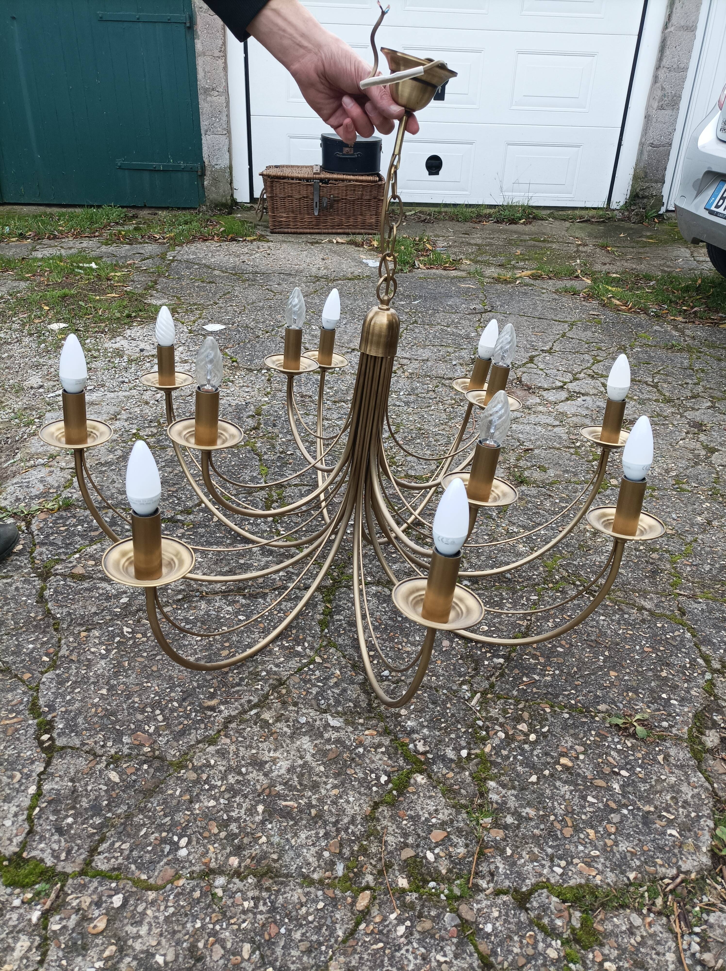 Old chandelier 12 lamps vintage brass lights