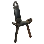 Chaise trépied brutaliste des années 50 en pin et simili cuir, Espagne