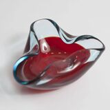 Asymmetrical ashtray murano red and transparent background 1960