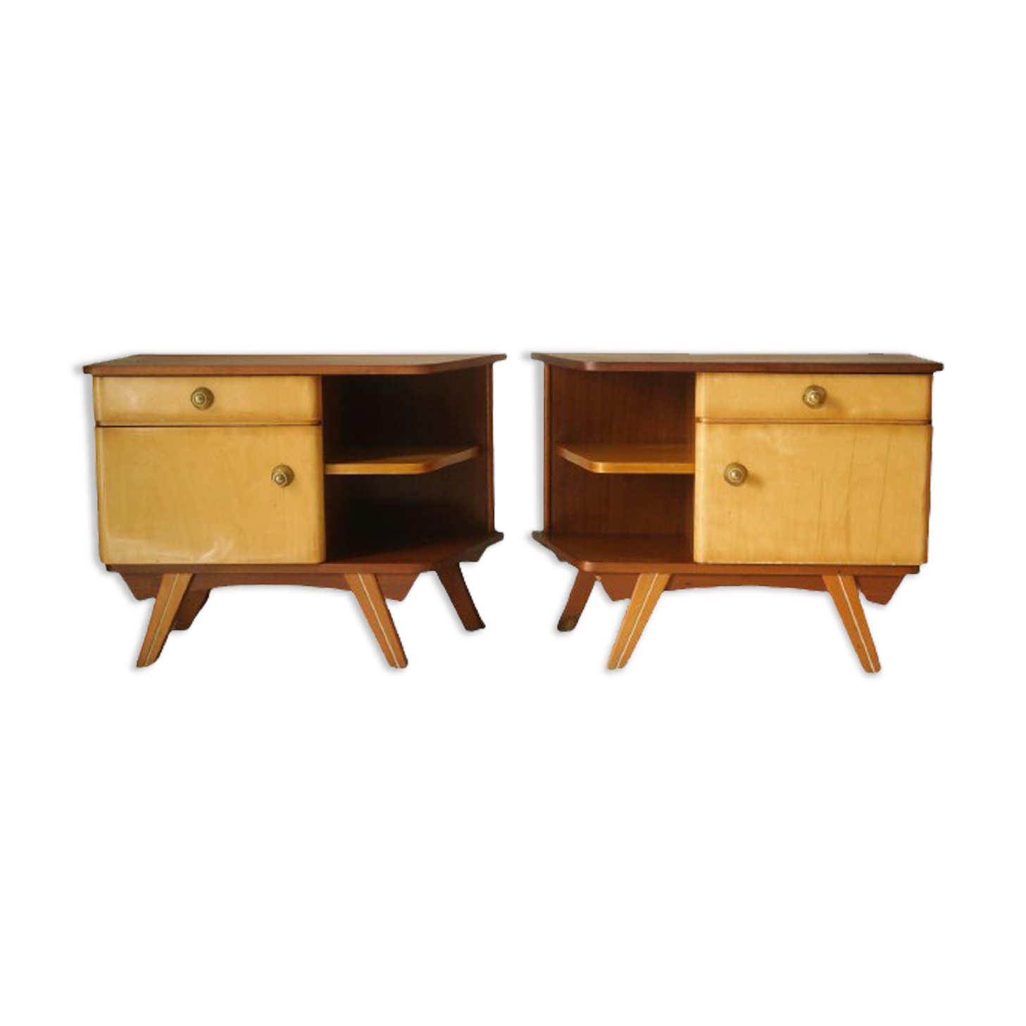 Paire de chevets vintage en bois pieds compas