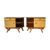 Pair of vintage wooden bedside tables with compass legs