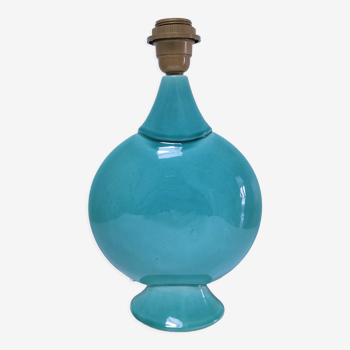 Pied de lampe céramique émaillage bleu turquoise craquelé design signée