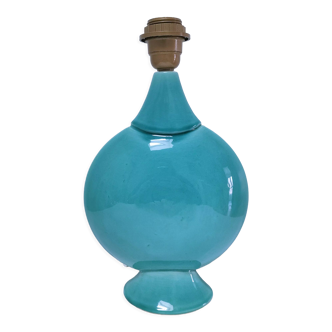 Pied de lampe céramique émaillage bleu turquoise craquelé design signée