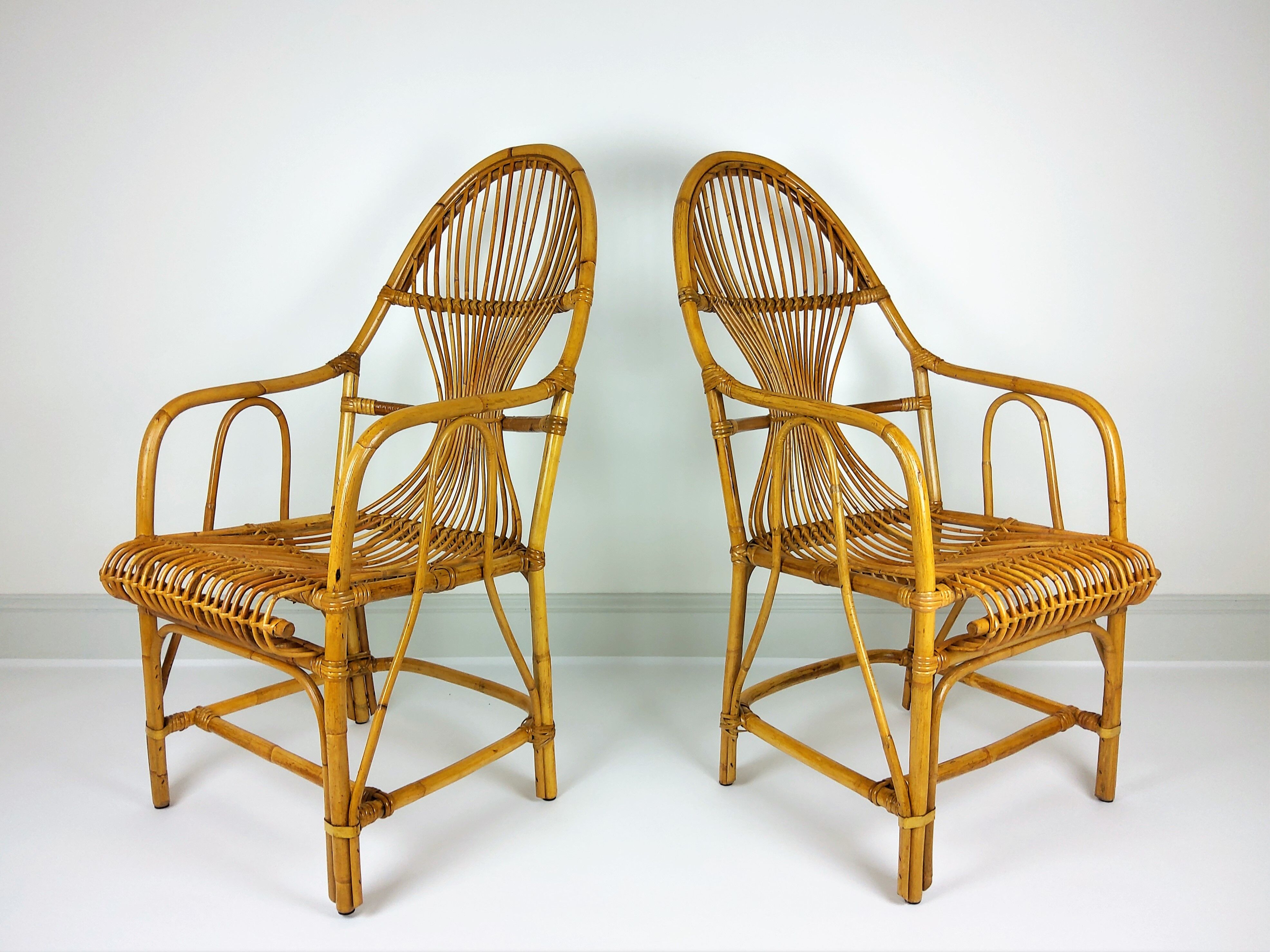2 vintage rattan bamboo armchairs 1960
