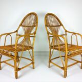 2 vintage rattan bamboo armchairs 1960