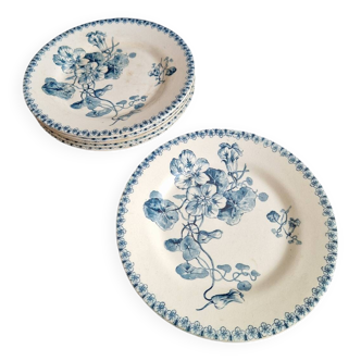Ensemble de 6 assiettes à dessert Gien terre de fer modèle Capucines