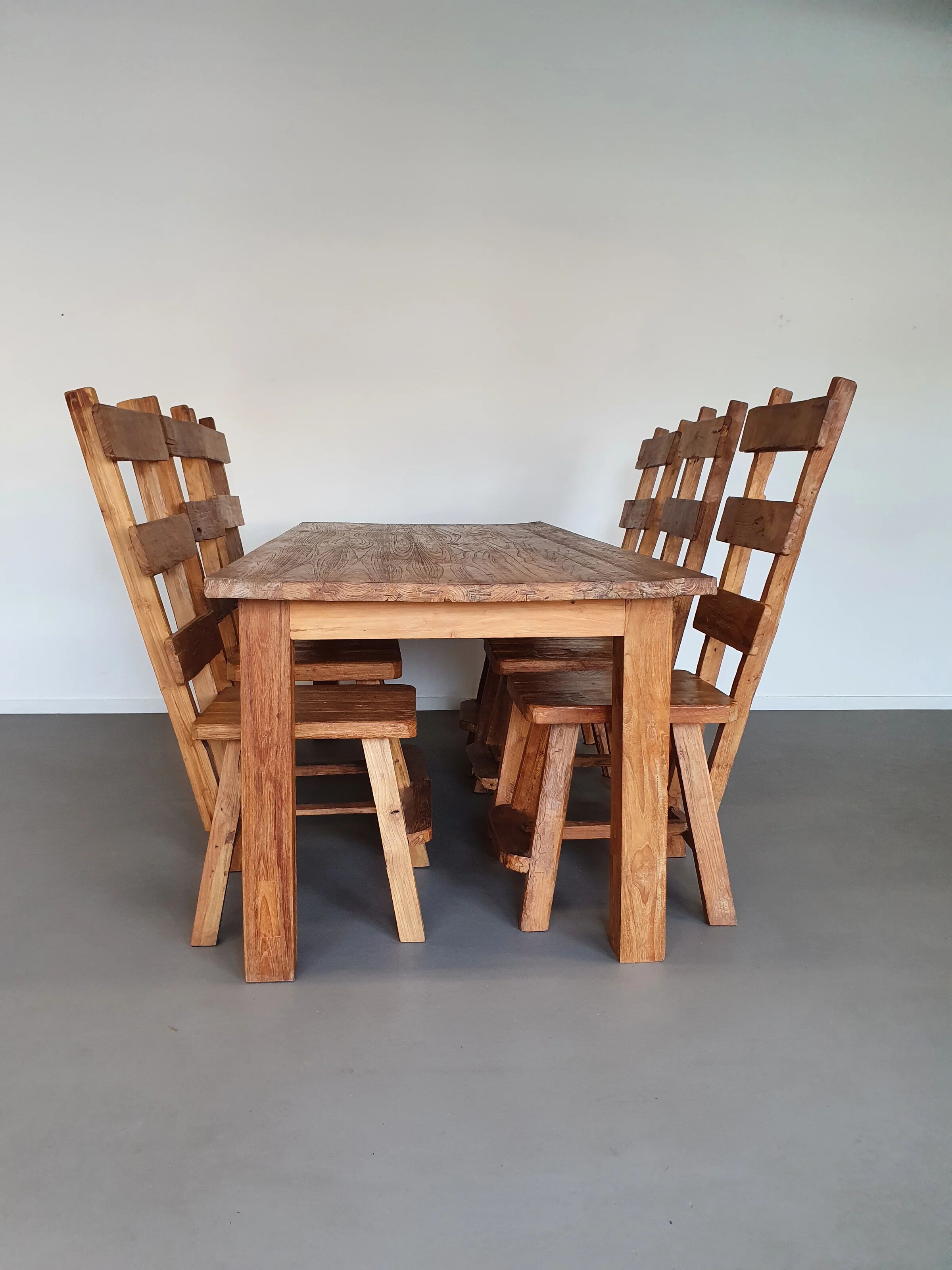 Olm wood brutalist wabi sabi dining set / 6 chairs / table