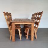 Olm wood brutalist wabi sabi dining set / 6 chairs / table