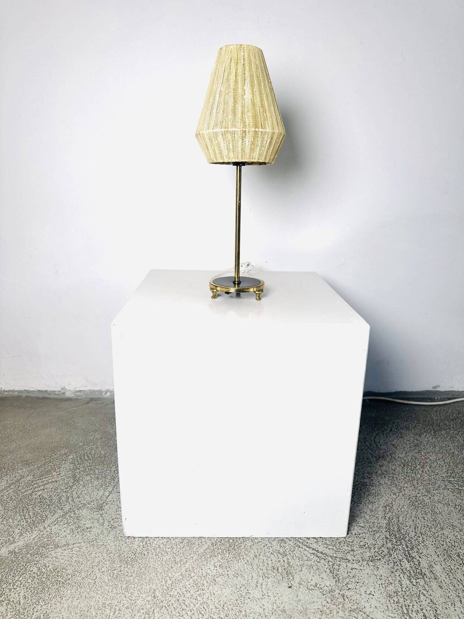 Model 332 Table Lamp In Brass And Natural Fibre By Eae, Sweden 1950S