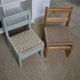 Set of two children's chairs in wood, jute and sisal