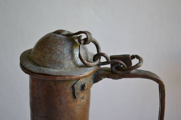 ancien grand coquemar en cuivre rouge