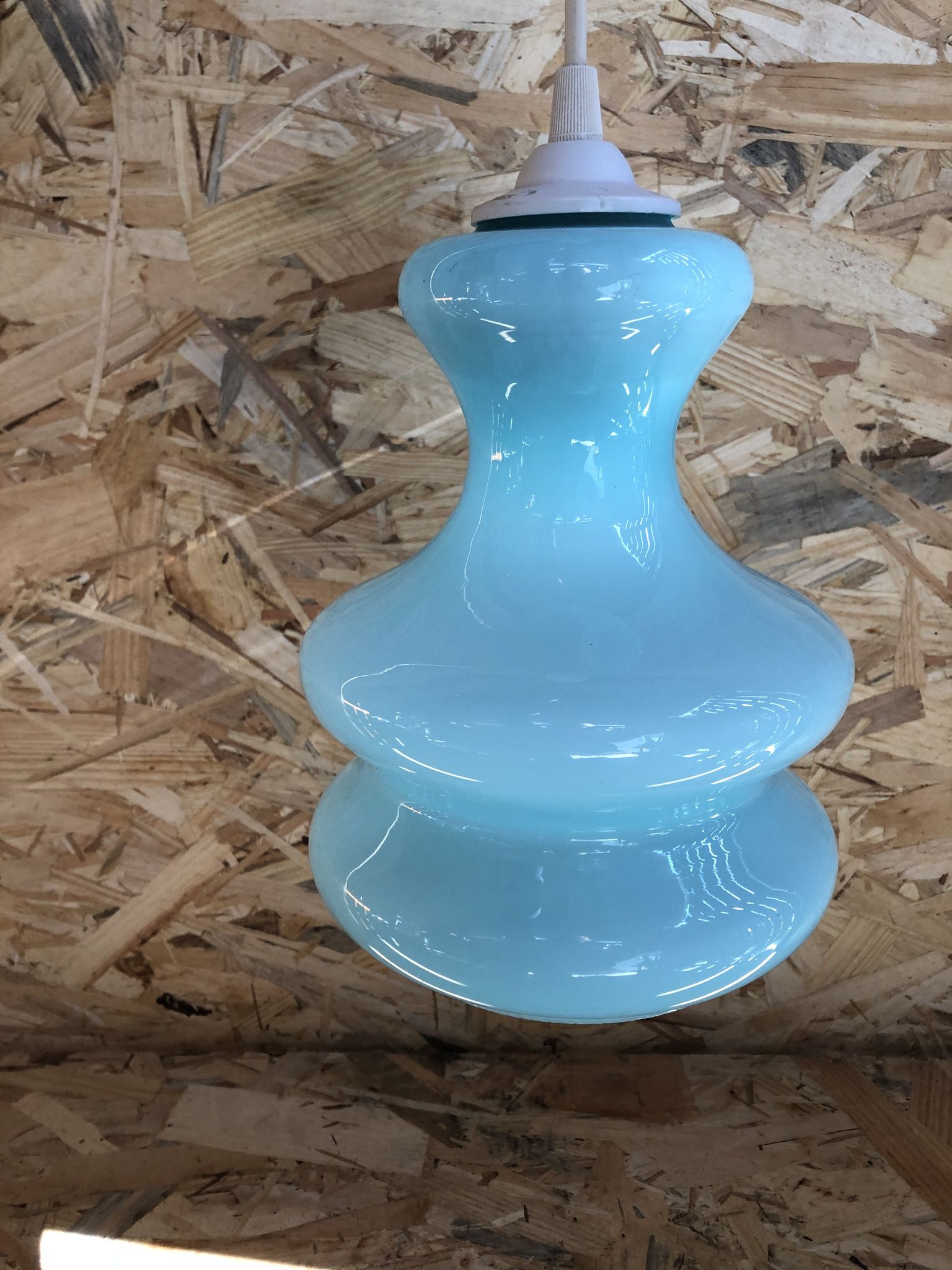Old Suspension Opaline Blue + Thread White Decoration 70s Vintage