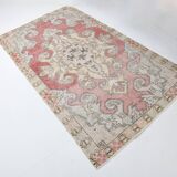 Turkish Red Cream Classic Pattern Vintage Rug, 127x215Cm