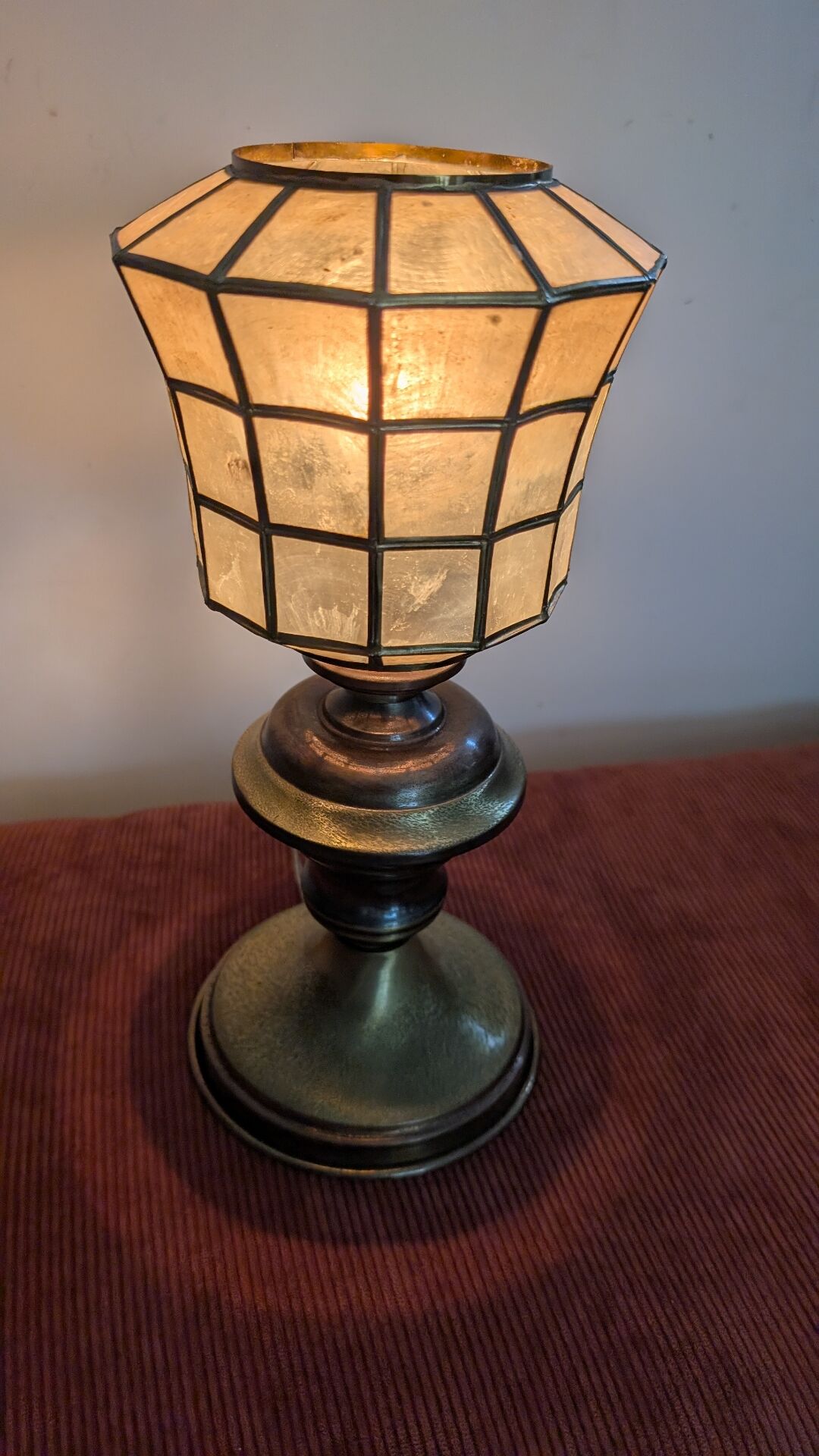 Brass and mother-of-pearl lamp. Lighthouse.
