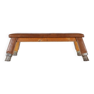 Authentic industrial leather gym bench, Belgium,  1930s