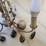 Lustre métal et pampilles de verre