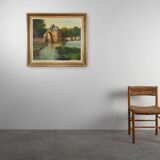 Signed 20th Century Rustic Landscape Painting the Smedepoort Bruges, Belgiu