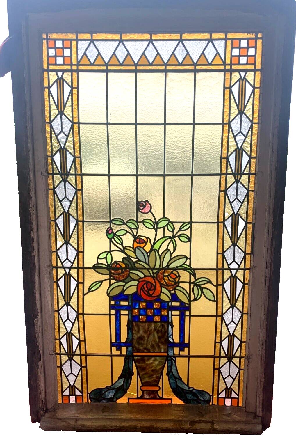 20th century Art Deco stained glass panel