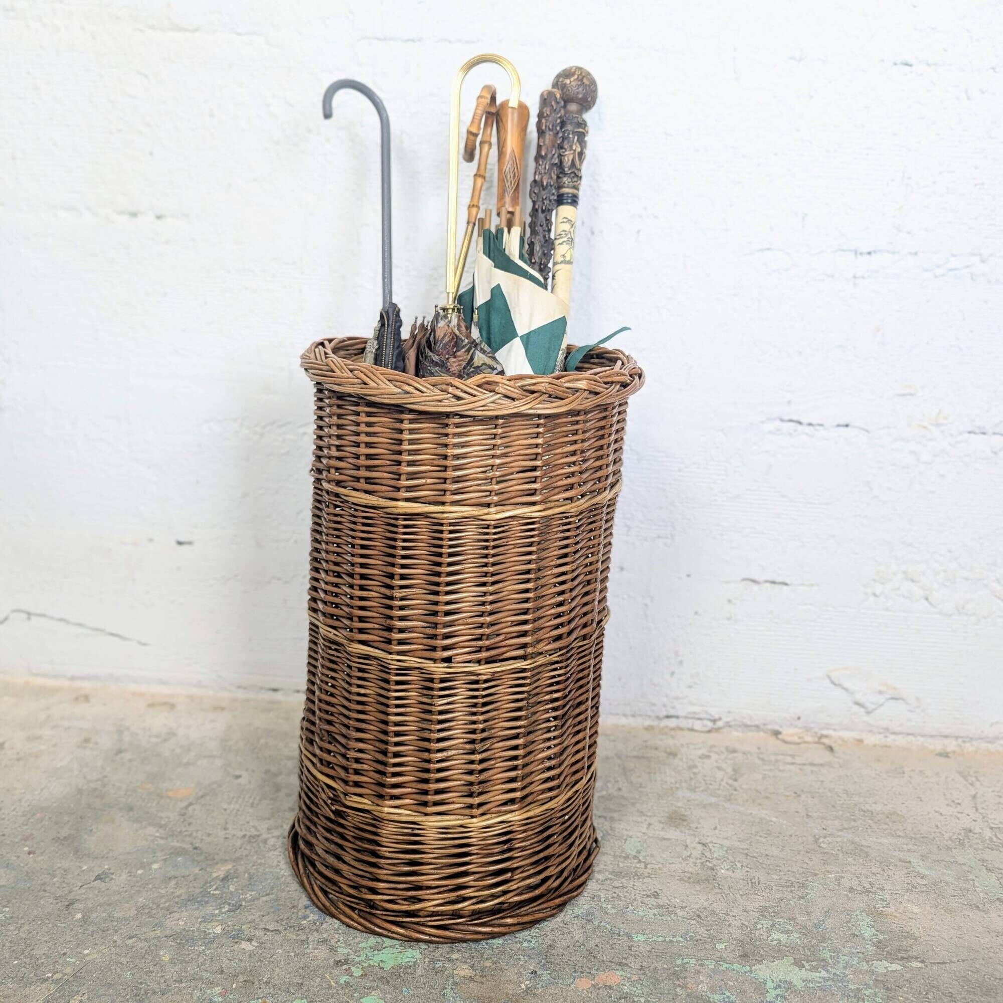 Vintage wicker umbrella stand