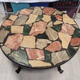 Round coffee table in wrought iron and marble