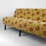 Bench with yellow and red floral fabric, France, circa 1960
