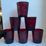 Set of 6 burgundy colored glass glasses 70s