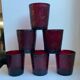 Set of 6 burgundy colored glass glasses 70s