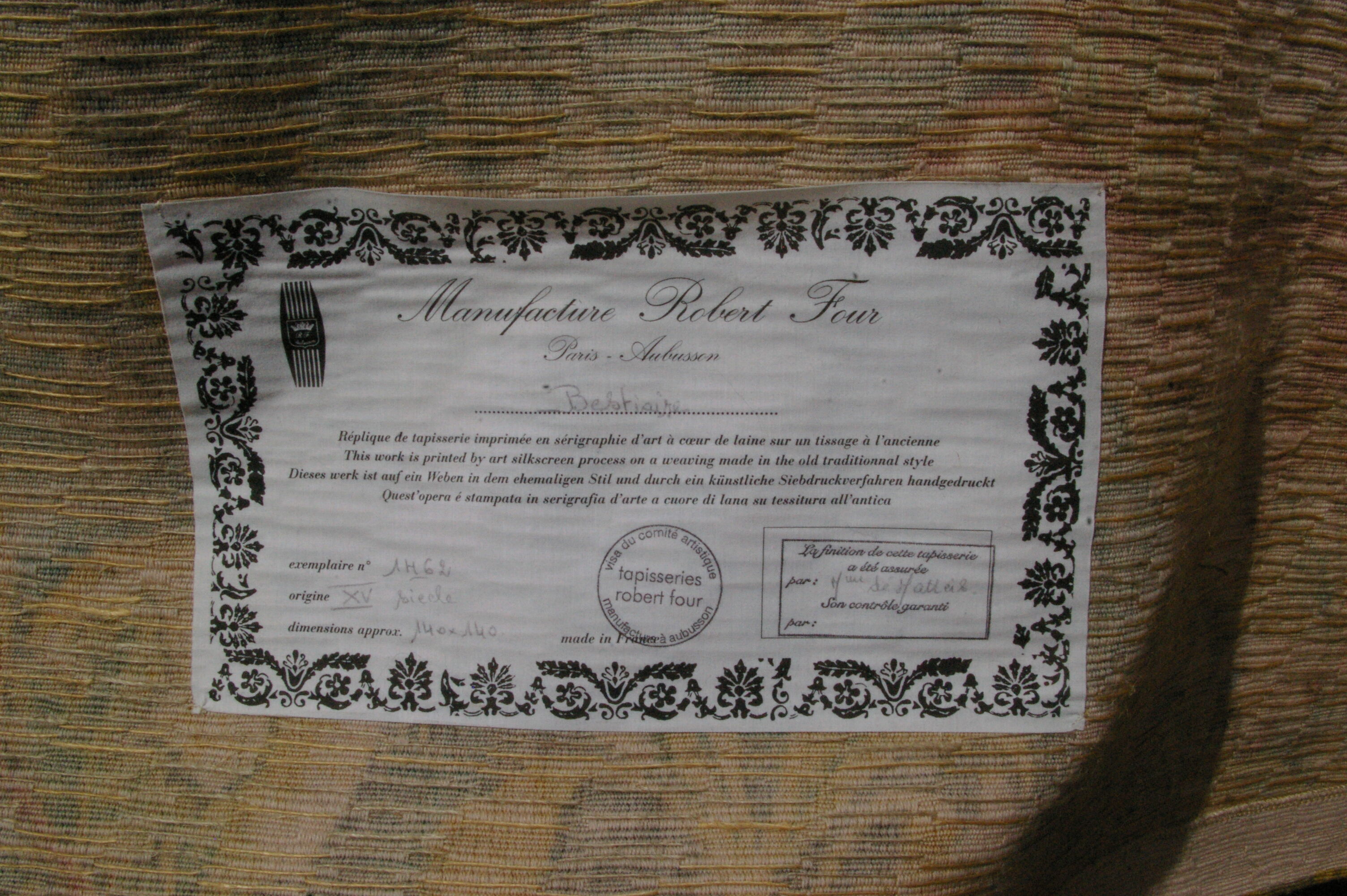 Aubusson tapestry "The Bestiary" - Manufacture Robert Four - Wall hanging