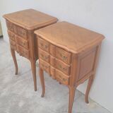 Pair of Louis xv style bedside tables in cherry wood, 3 drawers
