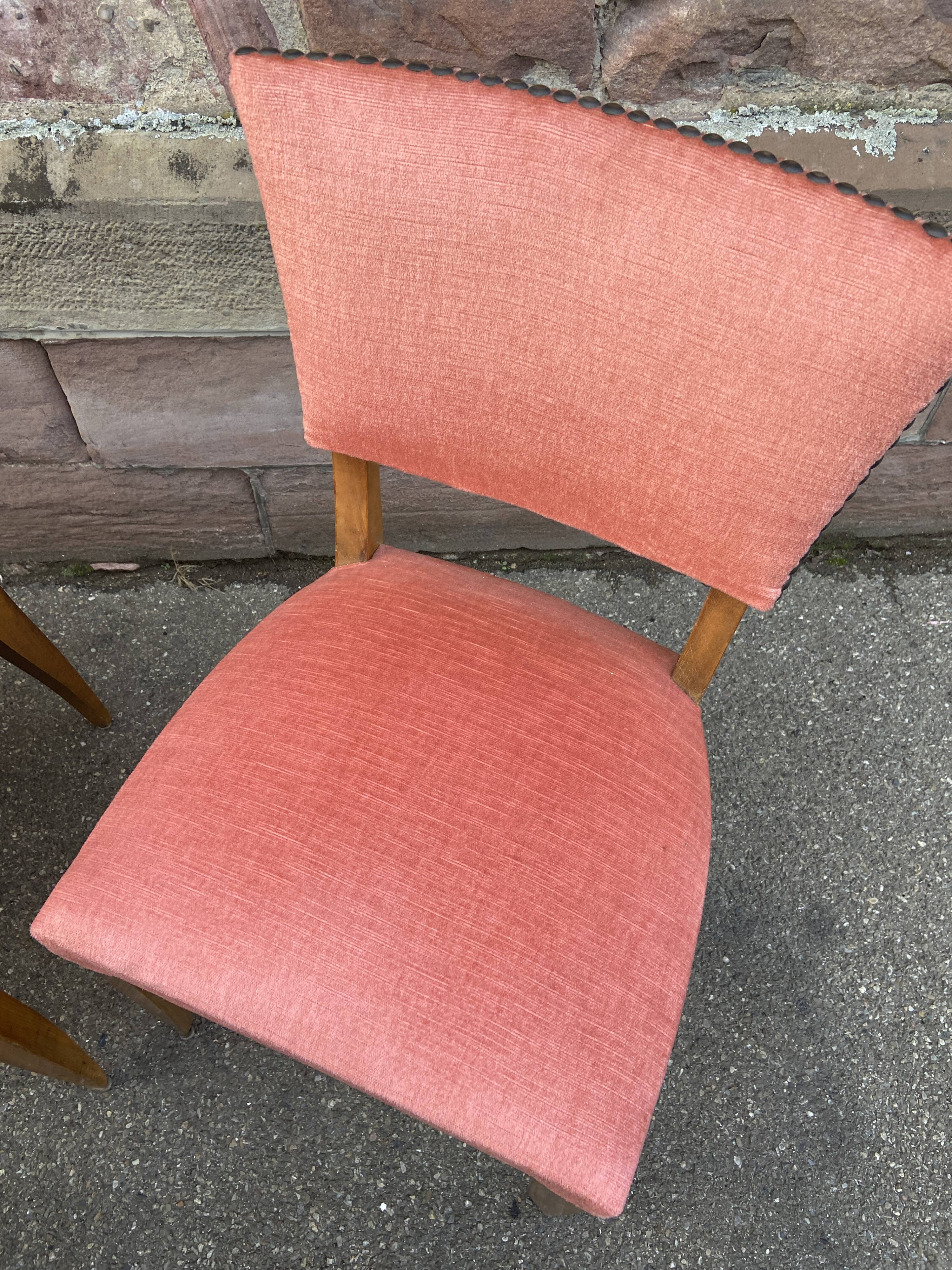 Suite of 6 art deco chairs 1950 walnut & pink velvet