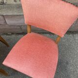 Suite of 6 art deco chairs 1950 walnut & pink velvet