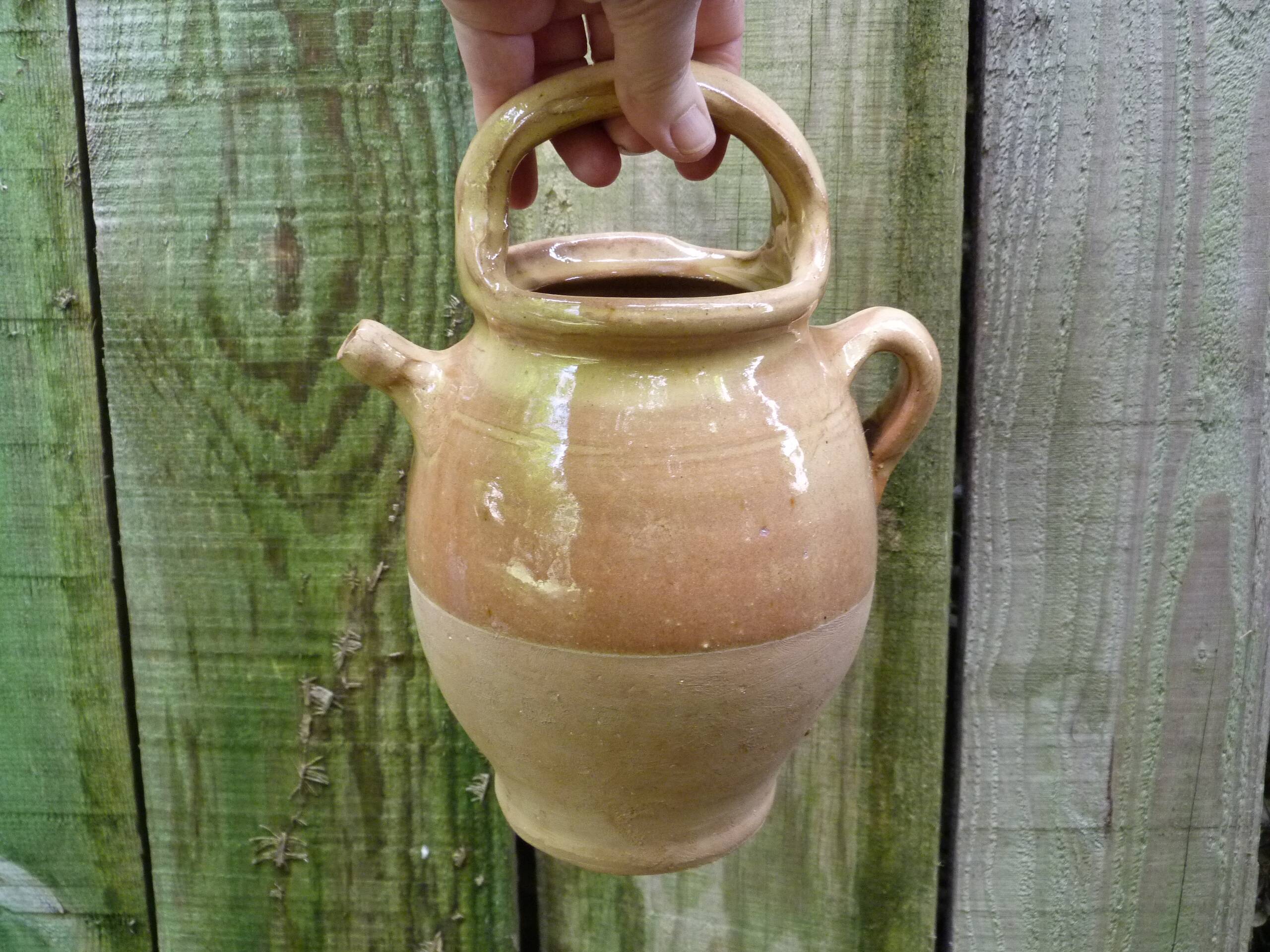 Old goat gargoulette in beige and yellow glazed earth XIXth century