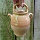 Ancienne chevrette gargoulette en terre vernissée  beige et jaune XIXème siècle