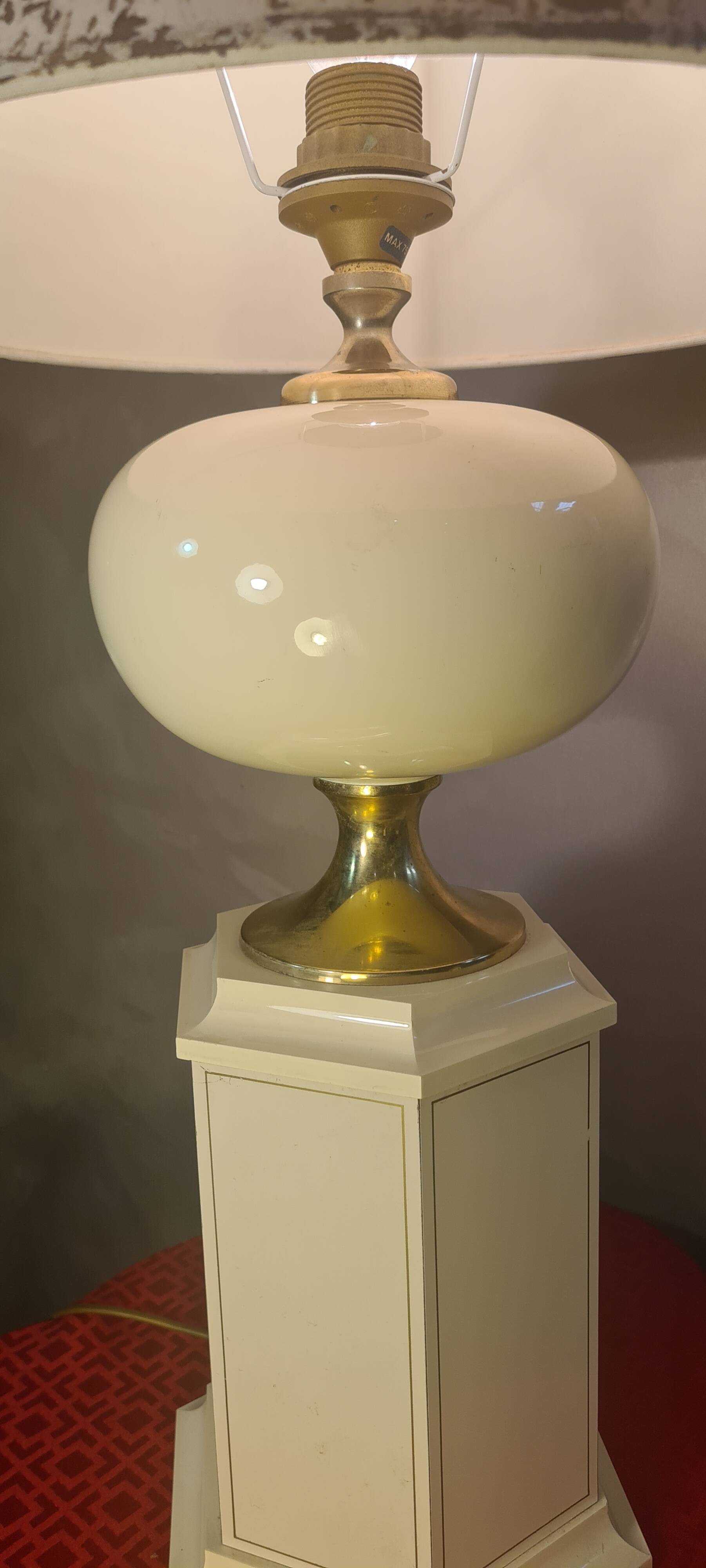 Living room lamp from Maison Dauphin 1970 to 80 cream hand-painted lampshade