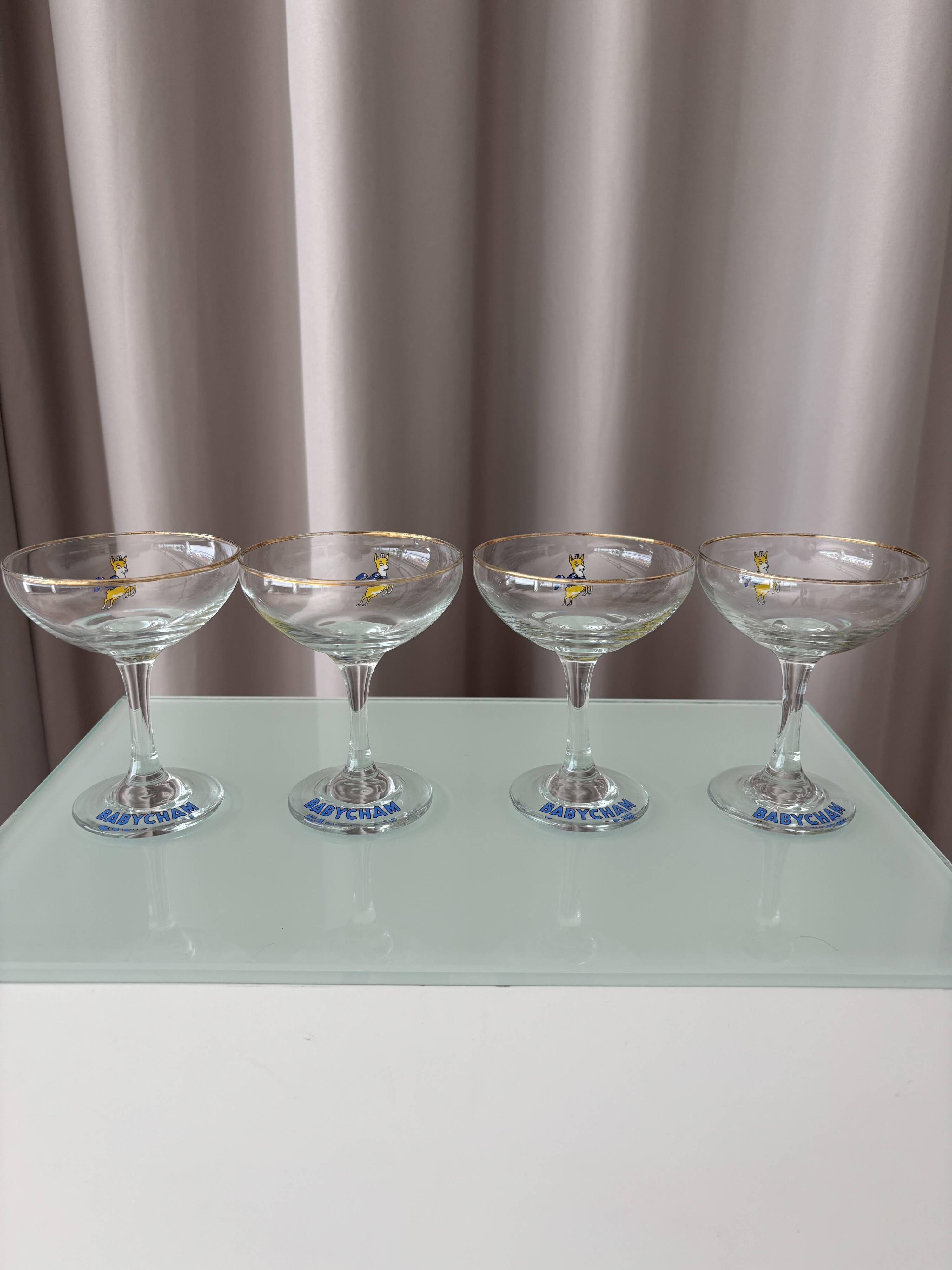 Set of 4 Vintage Babycham Champagne Coupes – Advertising Cocktail Glasses w