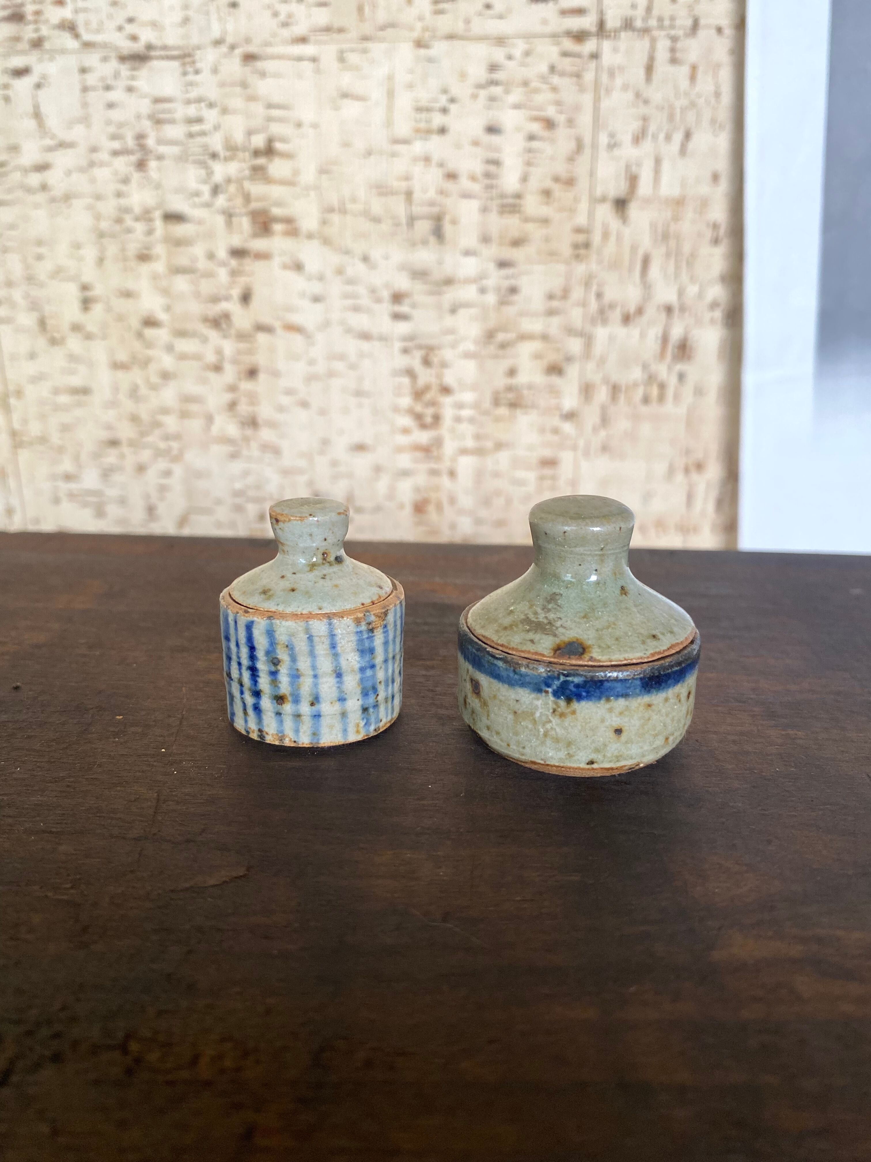 Duo of stoneware boxes