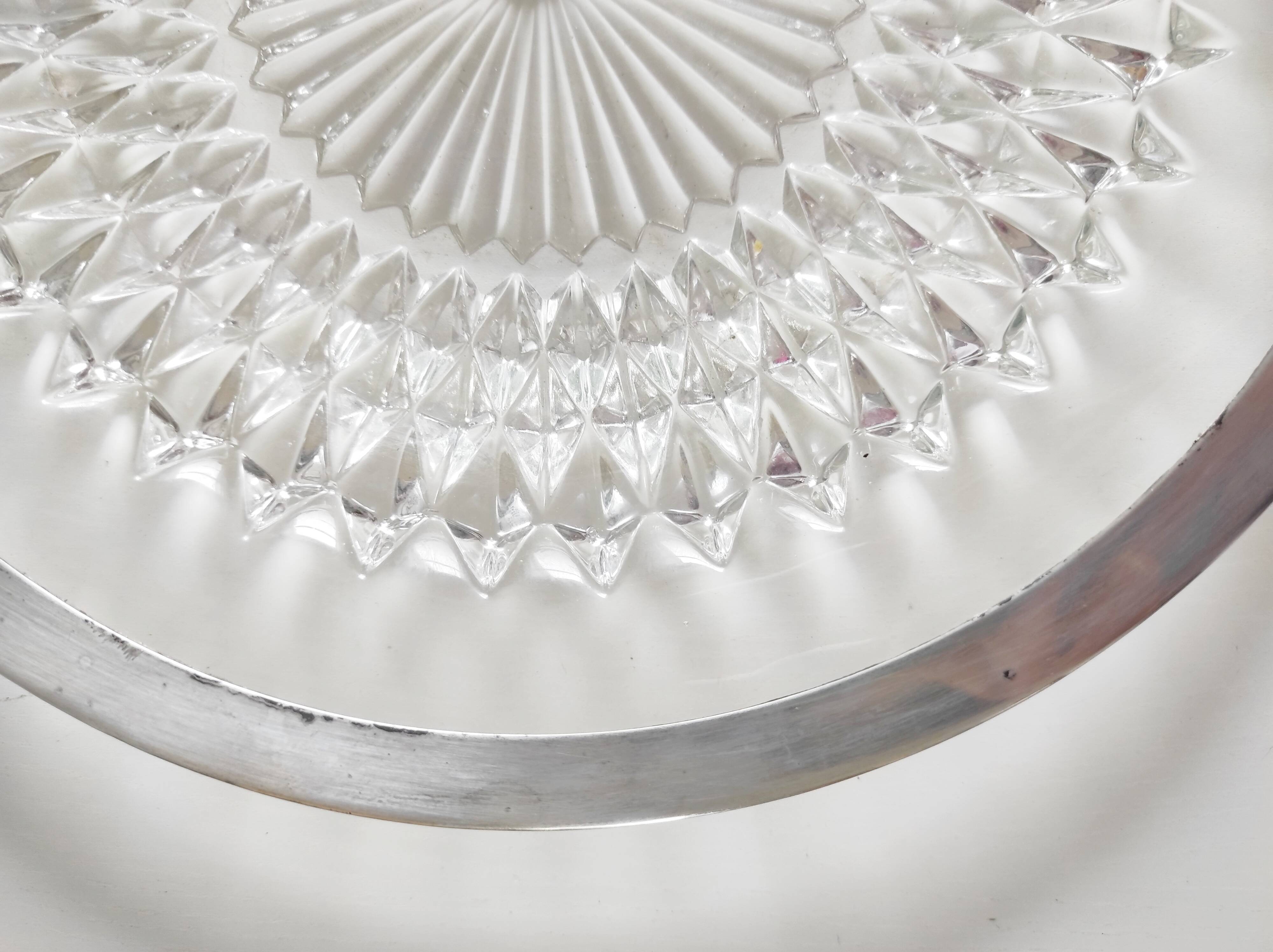 Glass dish with English silver-plated metal rim