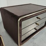 Pair of mirror and leather bedsides Ruf international, 60s/70s