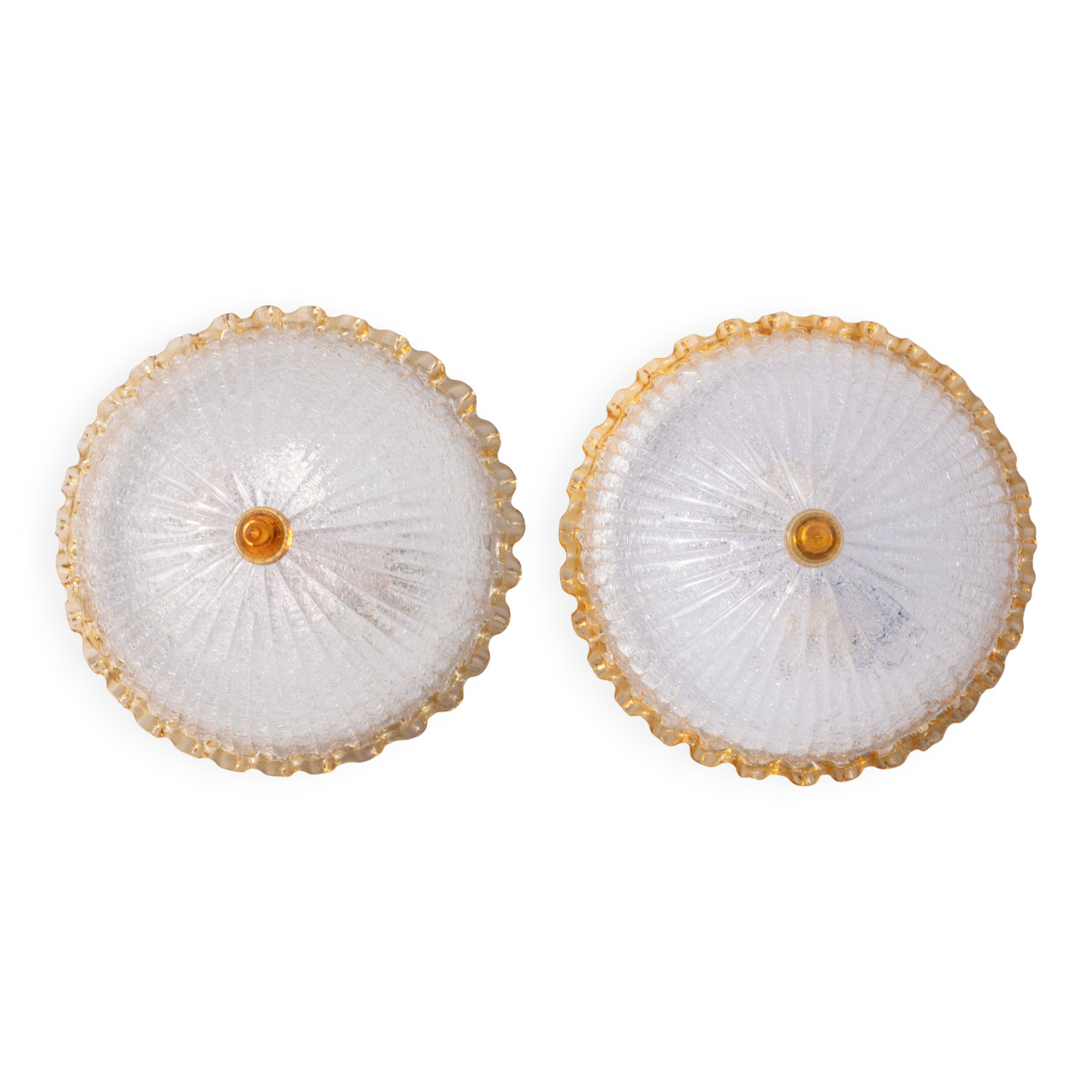 Set of 2 Italian Yellow Large Size Murano Glass Ceiling Fixture, Murano, 19