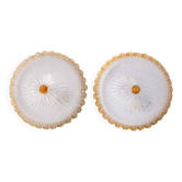 Lot de 2 plafonniers italiens jaunes de grande taille en verre de Murano, Murano, 19