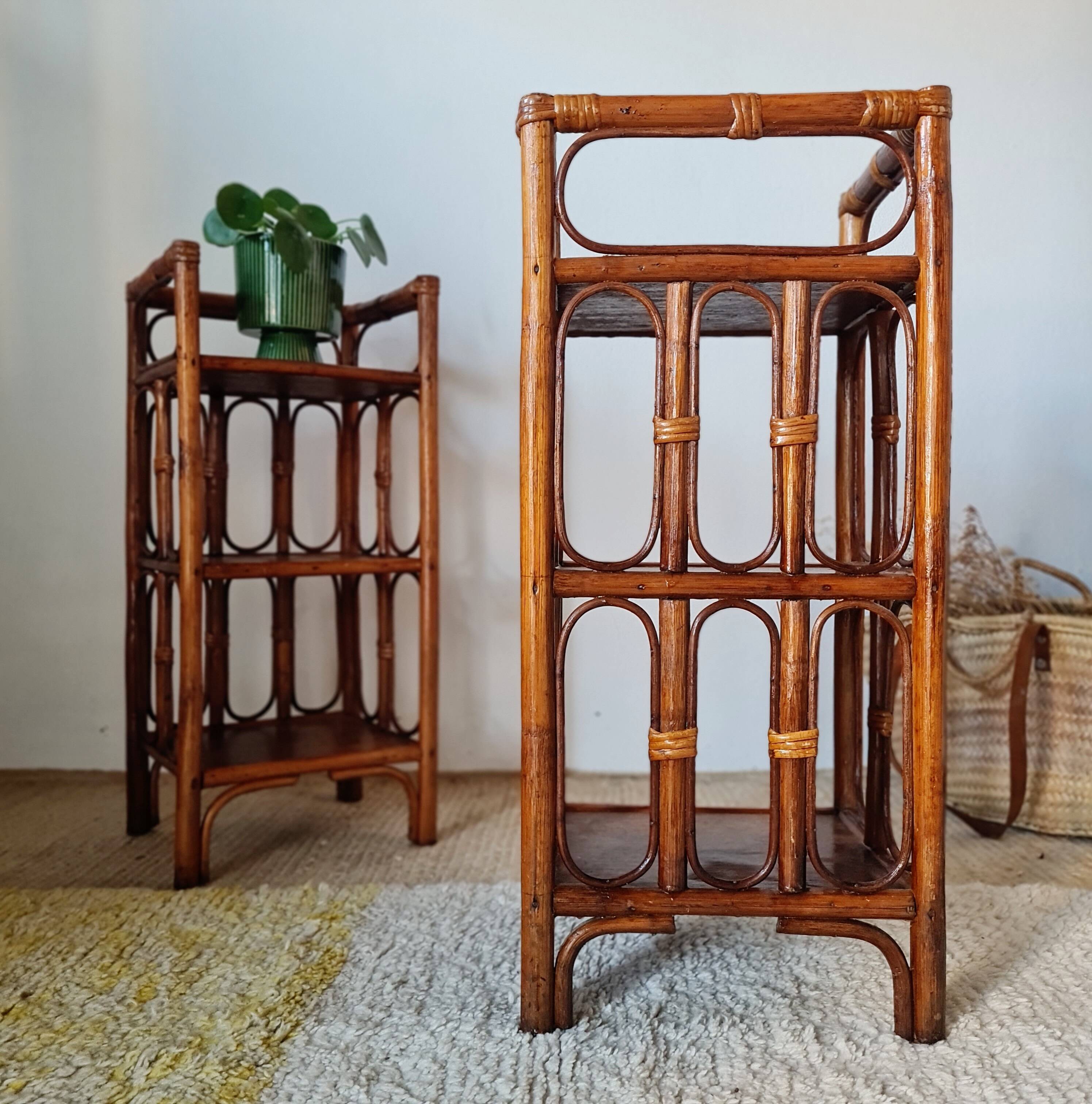 Pair of rattan shelves - antique bedside tables