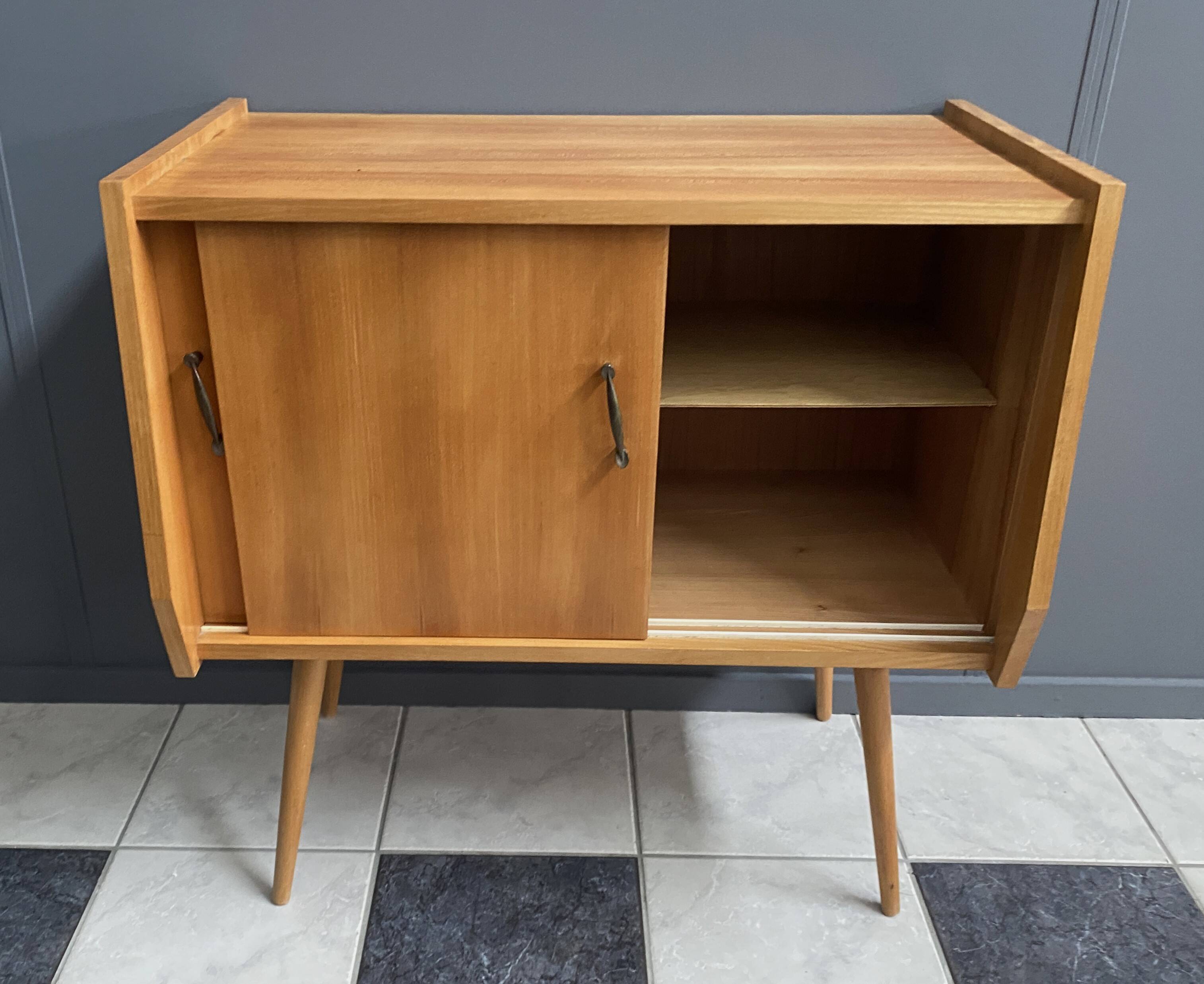1960s blond wood wardrobe with 2 sliding doors