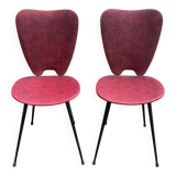 2 petal chairs in burgundy red skai leather and black metal 1950 Sery