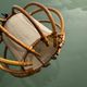 Vintage accordion wall lamp in wood, rattan and fabric