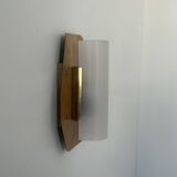 Vintage wall lamp, teak, brass and perspex, France 1960